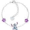 Disney Bracciale Stitch e Fiori Ibisco in Argento 925, con Smalto Colorato, Dimensione Regolabile 13-17 cm, Adatto per Donne e Bambine, Pronto da Regalare, Gioielli Ufficiali Disney
