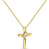 Miore - Gioiello da donna con diamante 0,05 kt, collana con ciondolo a croce con brillante e catena in oro giallo, oro bianco 9 carati, oro 375, Oro, Diamante