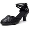 SWDZM Scarpe da Ballo Latino da Donna Punta Chiusa con Paillettes Professionali Ballroom Salsa,Nero,EU 36.5