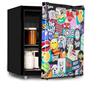 KLARSTEIN Cool Vibe - Frigorifero, Classe Energetica E, VividArt Concept: Sportello Con Stampa Piena di Coloratissimi Adesivi, Vano Freezer, Forma per Cubetti, Rumorosità: 42 dB, Volume: 48 L, Nero