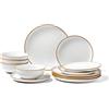 VEVOR Servizio da tavola 12 pezzi per 4 persone, piatti e ciotole rotondi, stoviglie in ceramica resistente ai graffi, per lavastoviglie e microonde, per dessert, insalate, zuppe, pasta, bianco