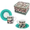 DRW Set 2 Tazze indui con Piatto in Porcellana Decorazione, Multicolore, Medidas: Decoracion Hindi