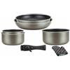 Herzberg - Batteria di Cucina - Set 3 Pentole Induzione e 2 Padelle Antiaderenti in Alluminio Forgiato - Manici Amovibili - Guanto da Cucina Incluso - Compatibile Tutti i Fuochi - Rame