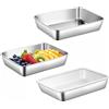 ZMDMAH Set di 3 ciotole in acciaio inox, rettangolari, 25 × 19 × 5 cm, con coperchio, teglia da forno con coperchio, set per impanare carne, pesce, lavabile in lavatrice