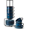 HOME DECOR Set di tazze da cappuccino con processo di smaltatura reattiva, 6 tazzine da caffè da 140 ml, con piattino e supporto, eleganti tazze in ceramica per espresso, cappuccino e latte, smalto