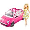 Barbie (TG. Piccolo) Barbie - Bambola Barbie e Auto Fiat 500, Veicolo Rosa a 4 Posti co