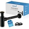 kör4u Sifone di design, 1 1/4 x 32 mm, chiusura a tazza, tappo per lavandino, tubi extra lunghi, con guarnizioni, nero opaco