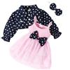 UUAISSO Abito per Neonati e Bambini Abito da Principessa a Pois Compleanno Abbigliamento da Festival Invernale con Fascia Rosa+Blu Marino 3-6 Mesi