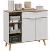 HOMCOM Mobile Multiuso Salvaspazio con 3 Ripiani Aperti, Armadietto e Cassetto, Credenza Moderna in Truciolato e Legno di Pino, 95x35x85 cm, Bianco e color Legno