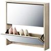 [en.casa] Scarpiera Slim con Ante a Specchio e 2 Contenitori Ribaltabili Mobile Portascarpe Salvaspazio per Ingresso Corridoio e Camera 67x63x17 cm Effetto Rovere Sonoma