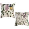 Fullfun Federa per cuscino floreale con fiori rosa viola e foglia verde, in lino denso con stampa su un solo lato, federa decorativa per camera da letto, divano, sedia, 70 cm x 70 cm (confezione da 2)