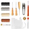 BINJCE Kit Riparazione Pelle con Filo Cerato, Aghi Curvi & Punteruoli - 4 Rulli, 34 Aghi, per Sedili Auto, Divani e Vele (4 filo cerato)
