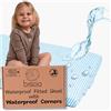 Bisoo Il Lenzuolino Magico 55x90 - Lenzuola con Angoli Completamente Impermeabile 2in1: Lenzuolo in Cotone Jersey + Coprimaterasso Compatibile Kinderkraft - Traspirante e Oeko-Tex (90x55 Righe Blu)