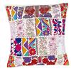 Rastogi Handicrafts Cuscino patchwork fatto a mano, Sari Patch Throw Pillow Federa indiana etnica ricamata Sari Patchwork Cuscino (bianco)