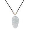 COAI Collana di Giada di Burma Naturale da Uomo e da Donna, Collana Regolabile con Cordino Nero e Ciondolo Foglia