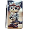 Nodigo-EU per Motorola Moto G54 5G Cover a Libro Book Pelle PU Portafoglio Magnetica Custodia con Disegni Animale Motivo Antiurto Flip Protettiva Silicone Bumper Kawaii Case - Gatto