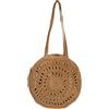 styleBREAKER Borsa a tracolla rotonda da donna in paglia di carta intrecciata, con manico, zip, stile boho 02012383, colore:Marrone