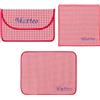ARTEA DI ALICE Set Colazione per Asilo 3 pezzi in Cotone Personalizzati: Tovaglietta Americana, Tovagliolo e Busta Porta Tovagliolo, Made in Italy, Fantasia Colorata (Rosso)