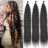 Mscat Deep Wave Curly Crochet Hair 30inch Extension Curly Braiding Hair Extension Ocean Wave Crochet Hair for Black Women Braiding Hair Curly Crochet Hair for Boho Braids 1B#