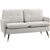 HOMCOM Divano 2 Posti in Tessuto Effetto Lino con Gambe in Acciaio e Cuscini Imbottiti, 139x68x80 cm, Bianco Crema | Aosom Italy