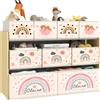 AIYAPLAY Mobile Portagiochi per Bambini a 3 Livelli con 9 Contenitori in Tessuto, 93x30x70 cm, Giallo