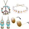 HICARER Il Set di Costumi per Hippy Include Occhiali da Sole, Fascia per Capelli, Collana e Orecchini con Segno di Pace (Bohemien Marrone) (Stile Turchese)