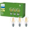 Philips Ultra Efficient - Ultra energy saving lights, E27 LED light source, 40W, A60, warm white, pack of 3, clear