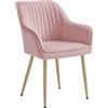 SONGMICS Sedia da Pranzo, Sedia da Cucina, Poltrona in Velluto Imbottita con Braccioli, Regge 120 kg, Gambe in Metallo, per Sala da Pranzo, Cucina, Rosa Pastello e Dorato Pallido LDC087R01