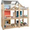 small foot Casa delle bambole Natura con mobili in legno, con 3 piani e terrazza sul tetto, per bambini dai 3 anni, 12541