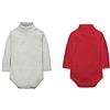 CuteOn 2 Confezioni Unisex Bambino Pagliaccetto Collo Alto Manica Lunga Cotone Neonati Body tuta Grigio + Rosso 9 Mesi
