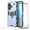 ESTH® Custodia per Xiaomi Redmi Note 13 Pro Plus con 2 Pezzi Pellicola Protettiva, 360° Rotante Staffa [Compatibile con Supporto Magnetico per Auto], Cover Paraurti PC+TPU, Blu