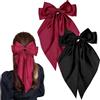 HUZNA 2PCS Capelli Fiocco Grande,Fermagli per Capelli con Grande Fiocco in Raso Setoso Lungo, Accessori per Donne e Ragazze, Accessori Semplici per la Chiusura dei Capelli,Nero+Bordeaux
