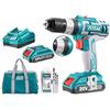 TOTAL - Trapano a percussione elettrica a batteria 20V con 2 batterie e accessori da 50 pezzi, borsa inclusa
