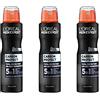 L'Oréal Paris men expert L'Oréal Men Expert Deodorante spray 5 in 1 contro la formazione di odori, umidità, batteri e residui bianchi per fino a 48 ore di freschezza, Carbon Protect, 3 x 150 ml
