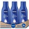 NIVEA Crema Corpo Nutriente 3 x 250 ml, Crema Idratante arricchita con Olio di Mandorla Naturale e Vitamina E, Crema nutriente per il corpo per pelli secche