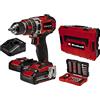 Einhell Power X-Change - Trapano avvitatore a batteria da 50 Nm, con 2 batterie e caricabatterie, 18 V, senza spazzole 3 in 1, trapano a percussione e cacciavite, TP-CD 18/50 Li-i con set di 39 punte