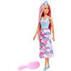 Barbie Bambola Principessa Arcobaleno con Capelli Rosa Lunghi e Spazzola, Giocattolo per Bambini 3 + Anni FXR94