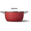 Smeg, Casseruola Antiaderente CKFC2411RDM con Coperchio Incluso, Diametro 24 cm, Maniglie Laterali in Acciaio Inox, Per Tutti i Piani Cottura, Fino a 250° in Forno, Capacità 4,6L, Rosso