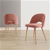 DEGHI Set 2 sedie in velluto rosa con gambe in metallo effetto legno - Kimmy