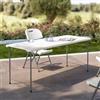 DEGHI Tavolo da catering pieghevole 180x70 cm con gambe ad L in acciaio grigio opaco e top in resina bianco - Tasfa