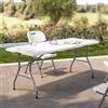 DEGHI Tavolo da catering pieghevole 180x75 cm con gambe ad H in acciaio grigio opaco e top in resina bianco - Tasfa