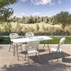 DEGHI Set tavolo da catering pieghevole 180x75 cm con gambe ad H e 4 sedie in acciaio grigio opaco e resina bianco - Tasfa