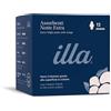 Illa Care illa Assorbenti Extra Notte - Assorbenti Anatomici con Ali - Superficie in Cotone al 100% - Primi Giorni del Ciclo o Periodi di Flusso Abbondante - Protezione Giorno e Notte - 1 Confezione da 12 Pezzi