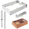 Jortmrd Stampo Rettangolare Torta Regolabile Anello Torta Rettangolare in Acciaio Inox con Divisori e 2 Spatola per Torte Tiramisù, Mousse, Pasticcini