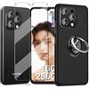 HuiYouMY 1Pcs Cover e 1Pcs Vetrino e 1*anello Compatible with DOOGEE N55 Pro / N55 / N55 Plus Cover antiurto Custodia piu Vetro temperato Per protezione DOOGEE N55 Pro /N55 /N55 Plus Pellicola protettiva,Black