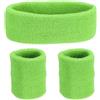 QUARKZMAN Set di Fasce Sudore Spugna sport Fascia 7x2 Verde Fluorescente | per Testa Polsini, Fascia per Testa Assorbente Sudore Assorbe Umidità, per Donne Uomini Esercizio Pallacanestro