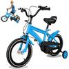 OUBUBY Bicicletta per bambini da 2 a 4 anni, per bambine e ragazzi, 14 pollici, con stabilizzatori e freni a mano, ruote di supporto, può essere fino a 110 kg, colore blu