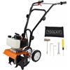 Generico Motozappa a Scoppio, Motore 52cc, Larghezza di Lavoro 30 cm, Profondità 15 cm, Kit Attrezzi Incluso, Zappa per Terreno