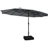 COSTWAY Ombrellone Doppio da Giardino 451,5 x 264 cm, Ombrellone Rettangolare con Sistema a Manovella, Obrellone da Giardino con Base e 12 Costole, per Giardino, Cortile (Grigio)