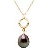 PEARLS & COLORS - Collana da donna Prestige con diamante 0,010 ct vera perla coltivata di Tahiti pera 8-9 mm, qualità A+, disponibile in oro giallo e bianco